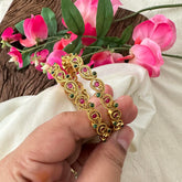 Stylish Red Green Stone Manga Style Bangle-G13411